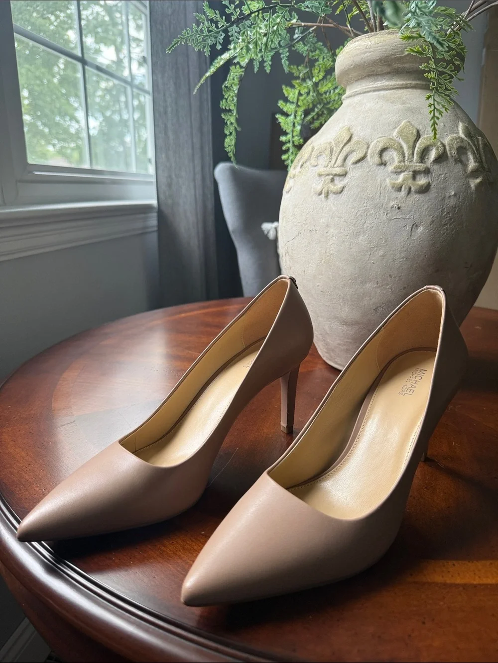 Michael Kors Nude Leather Pointed-Toe Stiletto Pumps
